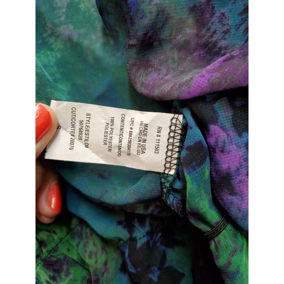 Lily Rose Blouse Top Womens Size Small Teal Floral Sheer Long Sleeve Round Neck - Picture 8 of 9